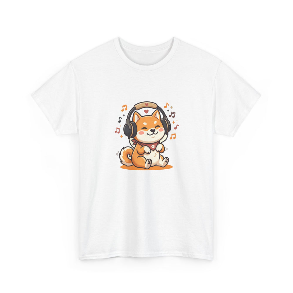 Shiba Inu Listening to Music T‑Shirt — Cute Headphone Dog Tee