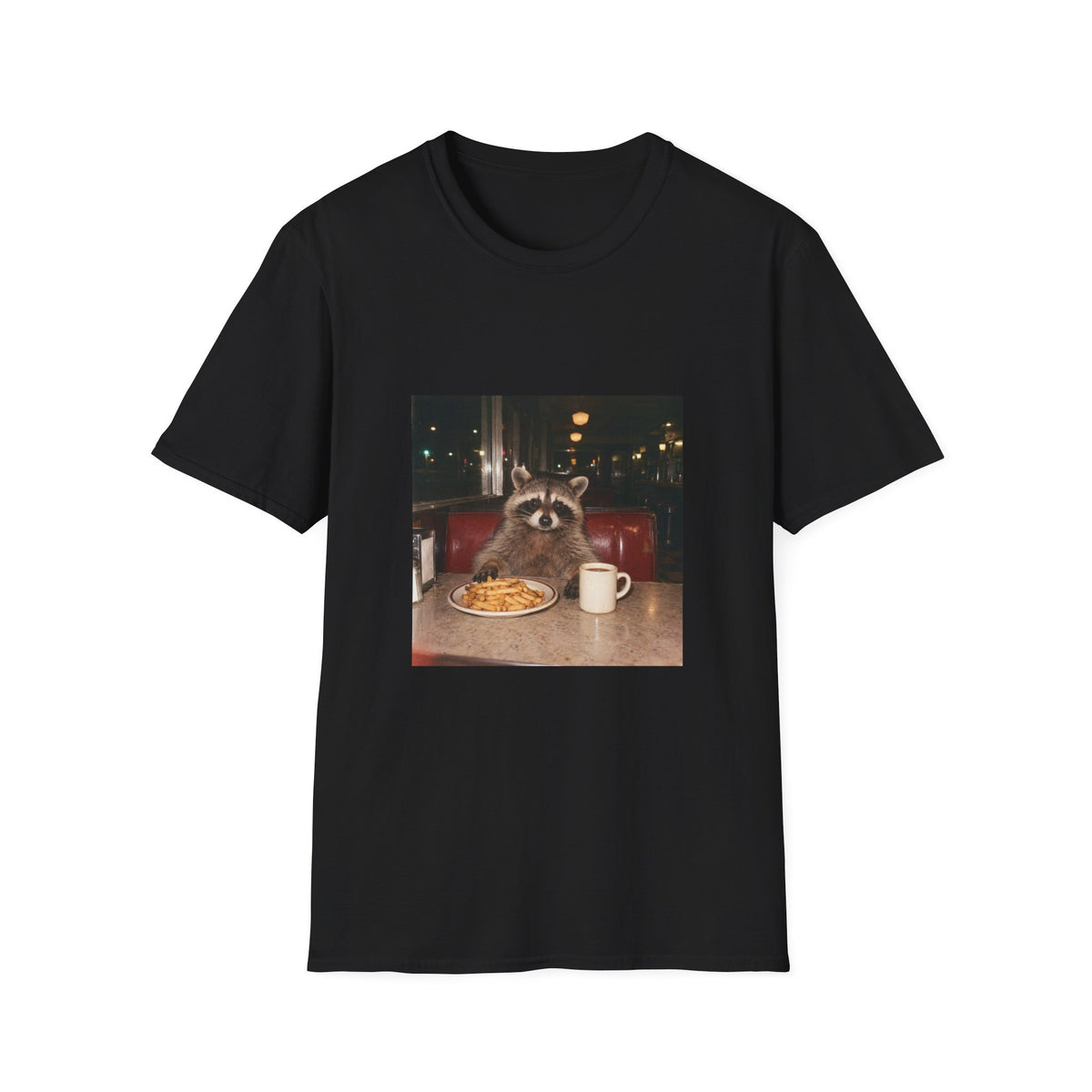 Raccoon Diner T-Shirt – Cute Raccoon Eating Fries Graphic Tee